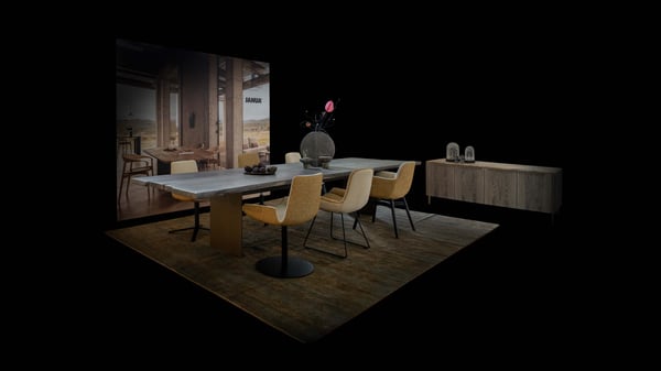 JANUA Esstisch mit Stühlen Messestand Munich Design Days